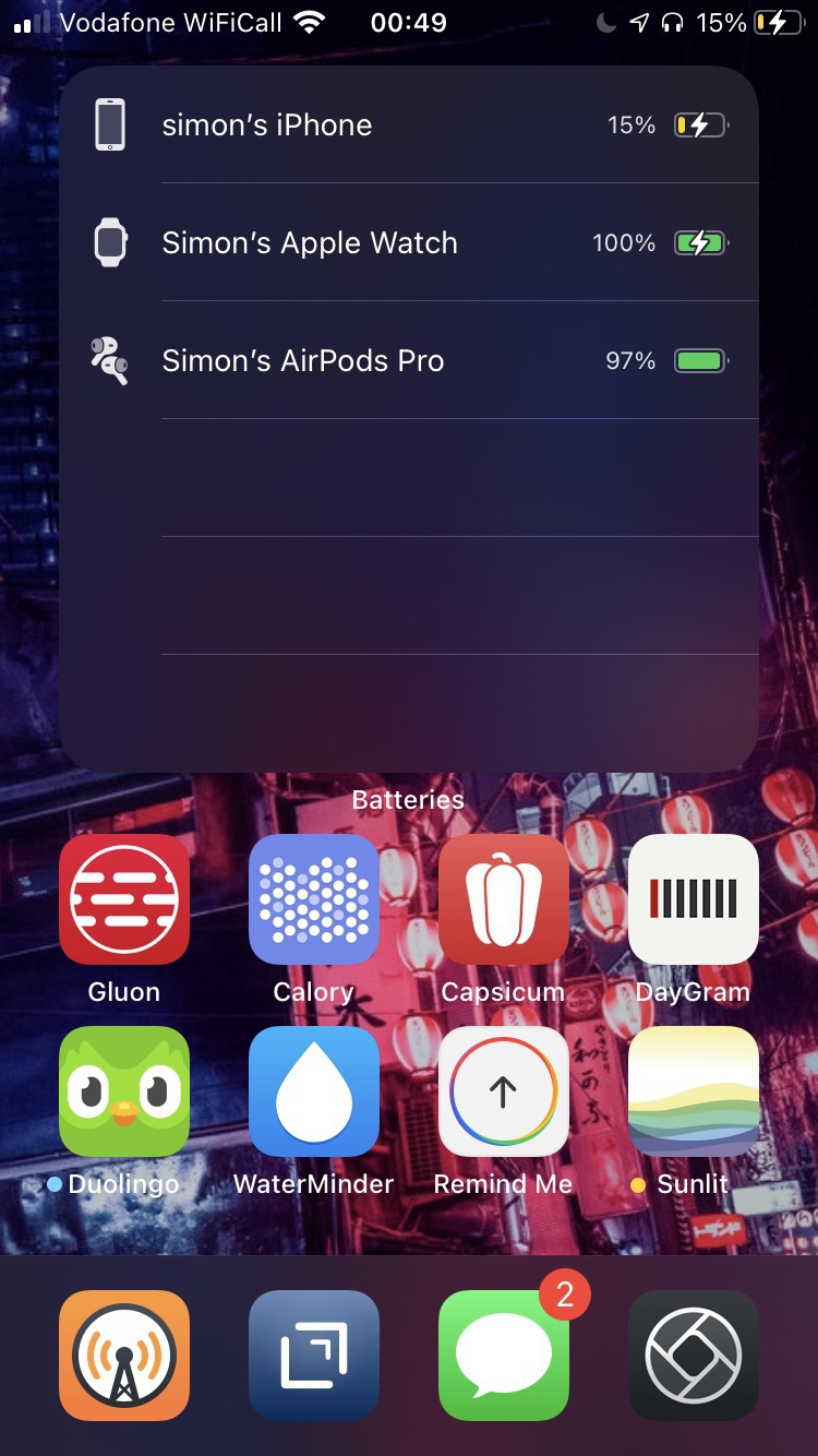 Screenshot of an iPhone homescreen using iOS 14.
